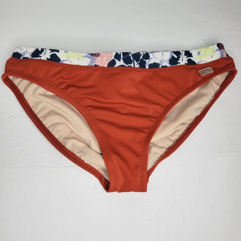 Melika Rust Orange Bikini Swim Bottoms  Size Medium White Black Waistband
